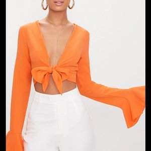 NWT Pretty Little Thing Orange Front tie blouse